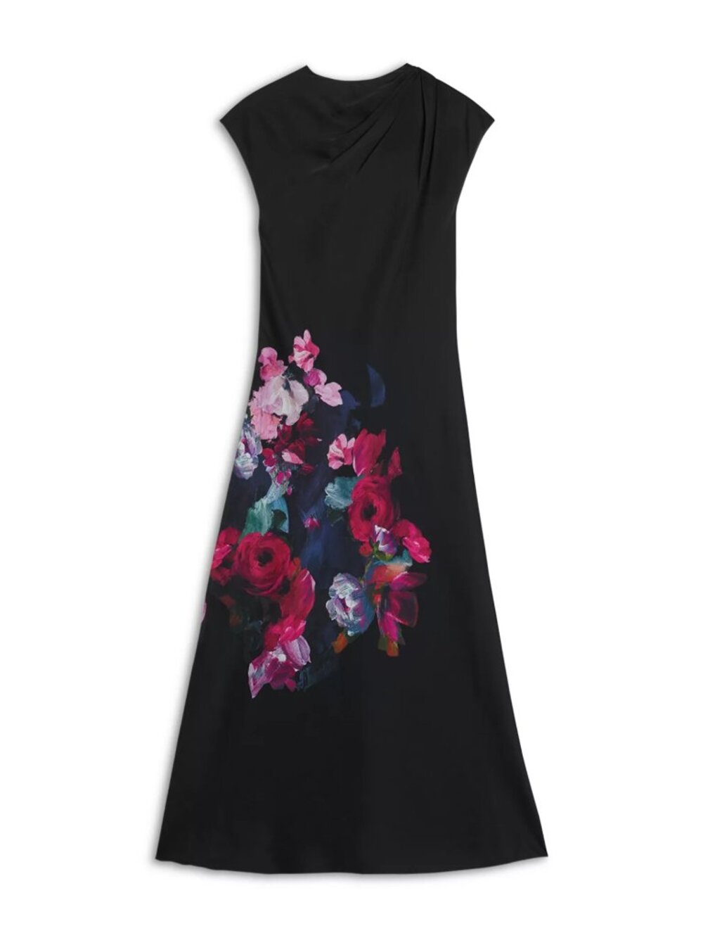 NWT Ted Baker Women's Rahelee Slip Midi Dress with Draped Neck Detail Black